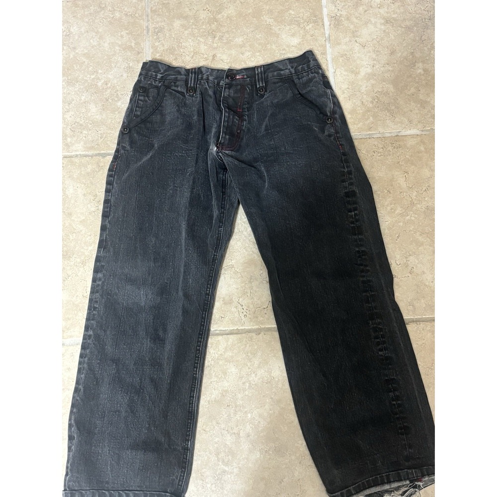 COOGI 69 Mens Jeans 32x34 Black Distressed Baggy Y2K Hip Hop Embroidered Denim